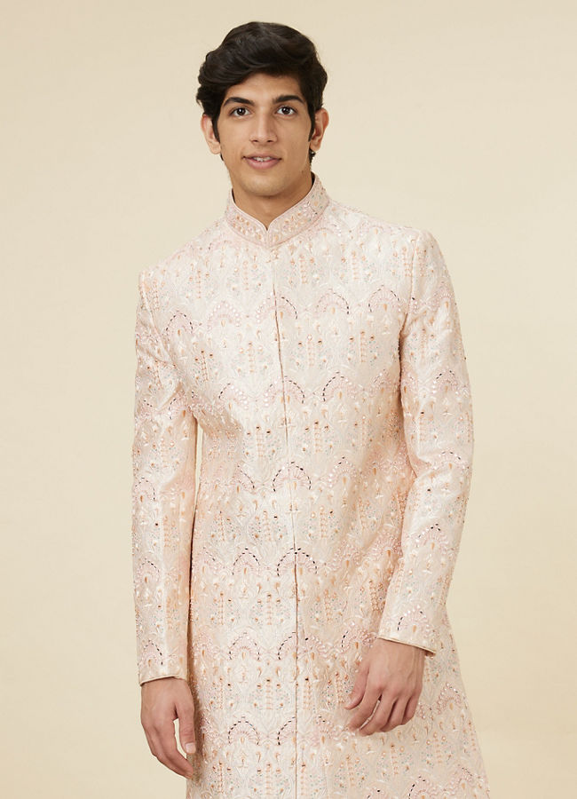 Rose Pink Peacock Motif Sherwani Set image number 0